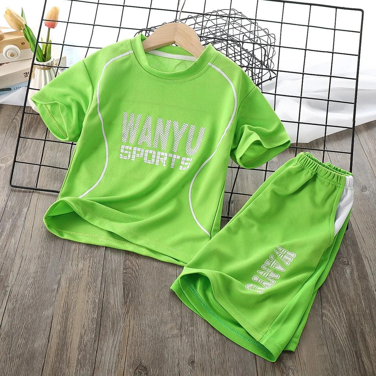 Survêtement de tennis à manches courtes pour enfants, t-shirt et objectifs, olympiques de sport pour garçons, vêtements d'été, ensemble 2 pièces, 4 ans à 12 ans