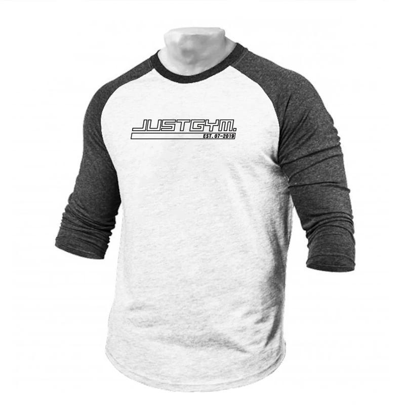 Tshirt de sport homme manches trois quarts coton marque vêtement course entraînementextérieur occasionnels