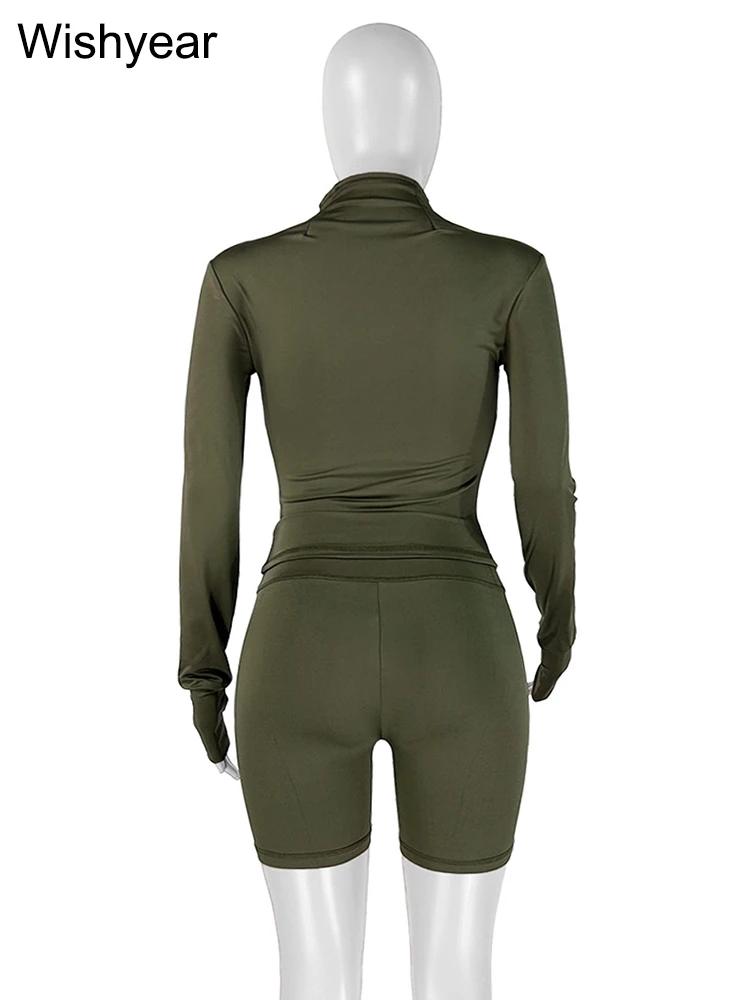 Ensemble de survêtement vert pour femme, veste zippée à manches longues, haut et short, tenue de jogging de fitness décontractée, 2 pièces, printemps et automne, ventes