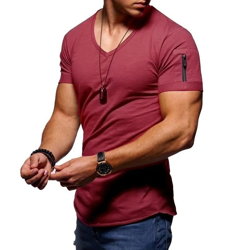 Vêtements pour hommes grande taille, mode européenne et américaine, t-shirt à col en V, t-shirt décontracté en coton à manches courtes pour hommes