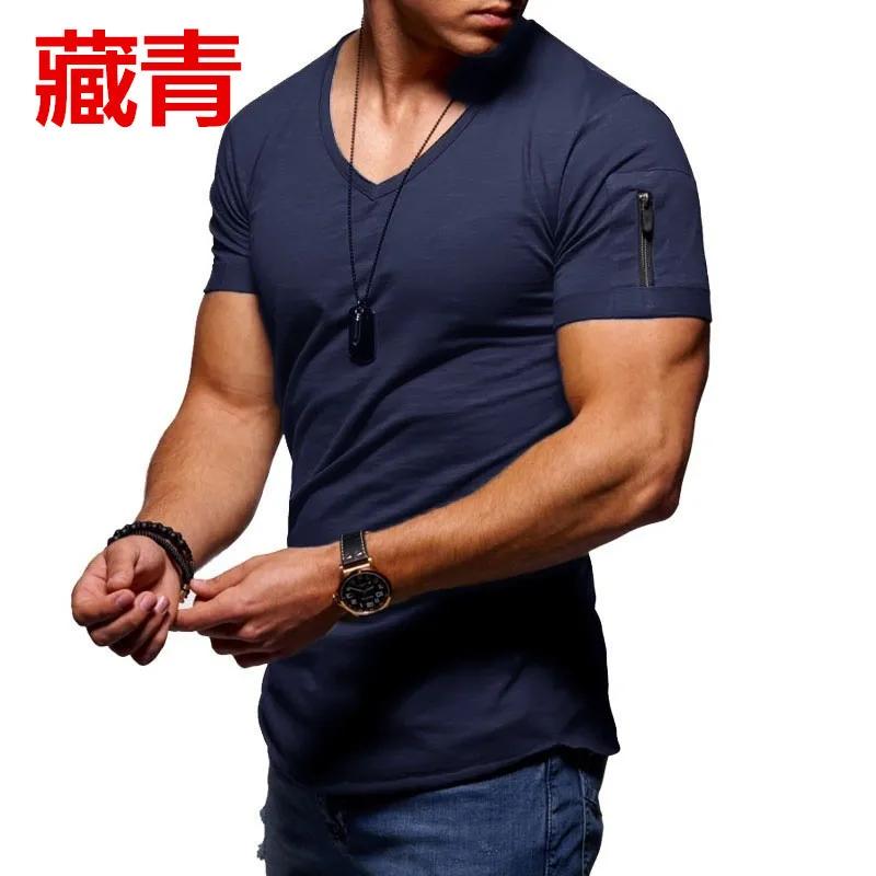 Vêtements pour hommes grande taille, mode européenne et américaine, t-shirt à col en V, t-shirt décontracté en coton à manches courtes pour hommes