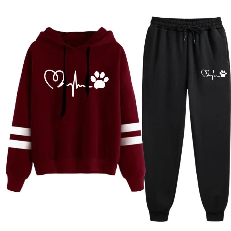Survêtement pour femme à capuche et pantalon, confortable, mode, pour jogging, activités extérieures et quotidiennes