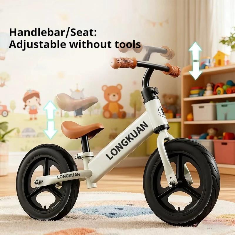 Vélo d'équilibre de 12 pouces, cadre en acier à haute teneur en carbone, guidon réglable, siège réglable, vélo à pousser à deux roues, pour la conduite en extérieur
