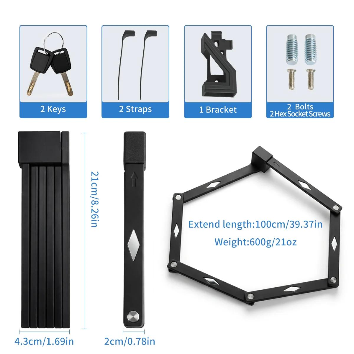 Antivol de vélo, Cadenas pliant à chaîne avec clé pour une sécurité renforcée, Antivol de vélo robuste à maillons solides pour vélo, vélo électrique, trottinette