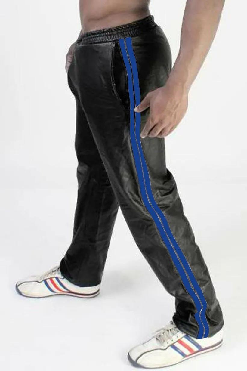Pantalon de jogging en cuir PU pour homme, décontracté, à double rayures latérales, coupe droite, taille élastique, style Hip Hop Streetwear