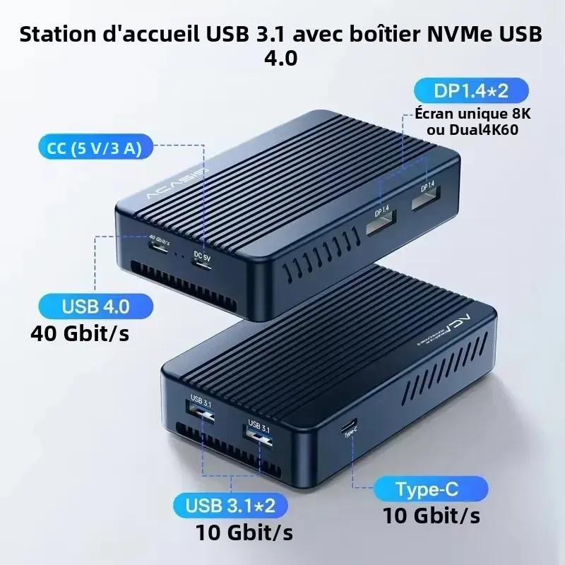 Boîtier Acasis USB-C 40 Gbit/s compatible Thunderbolt/USB 4 M.2 NVMe SSD | Station d'accueil double écran avec HDMI/DP 8