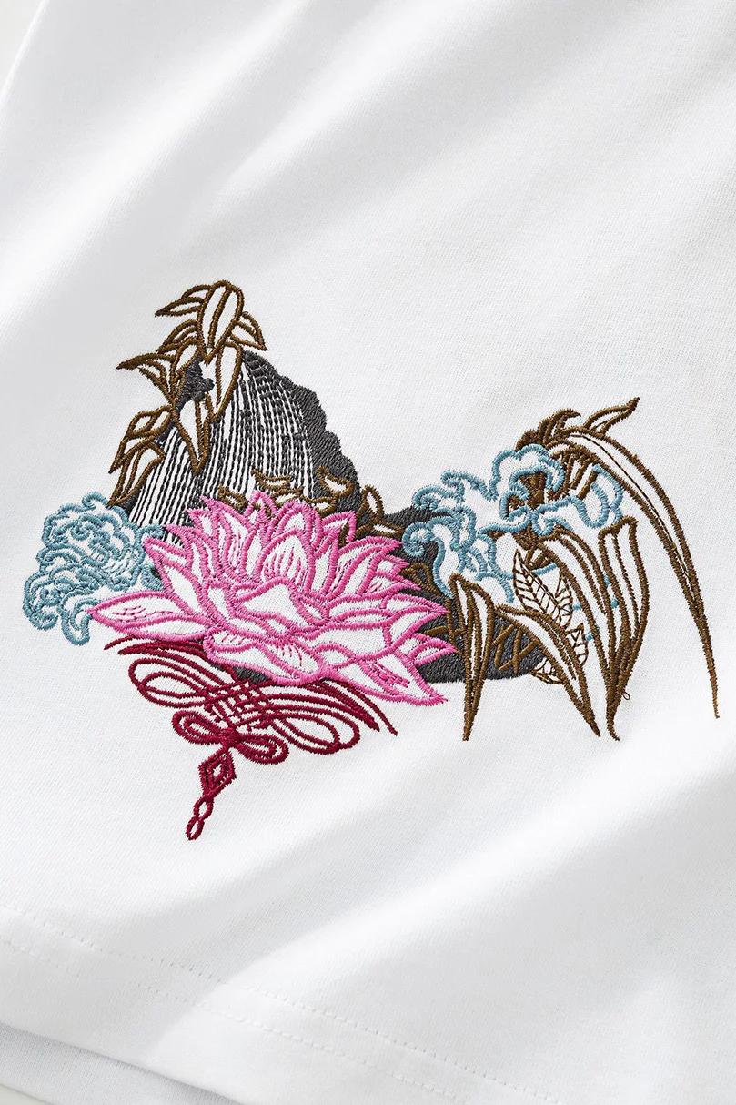 T-shirt pour hommes grande taille, 100% coton peigné, broderie, coupe ample, col rond, manches courtes, hauts d'été