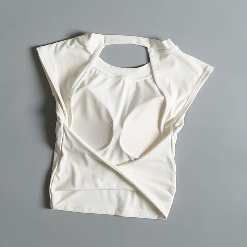 T-shirt sport femme dos nu fixe coussin poitrine - Haut yoga ajustement serré séchage rapide pour entraînement