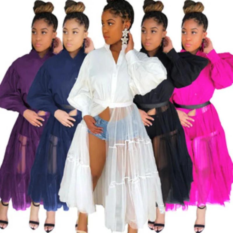 Robe chemise décontractée personnalisée grande taille pour femme – Vêtement d'été uni à manches courtes et simple boutonnage