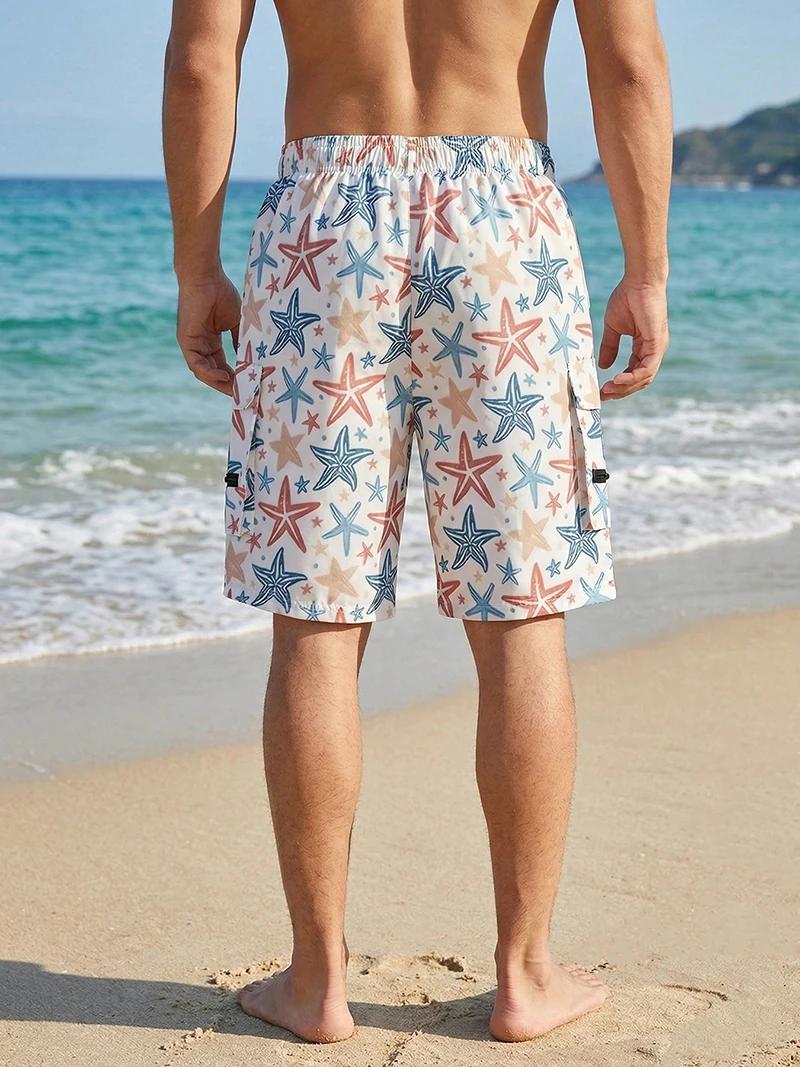 Shorts de plage pour hommes à imprimé intégral avec plusieurs poches