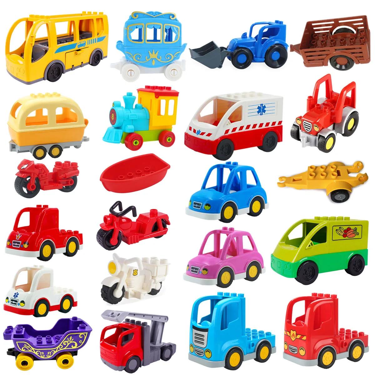 Remorque voiture moto bateau gros blocs de construction Collocation véhicule accessoire enfant bricolage jouets compatibles avec Duploed ensemble cadeau