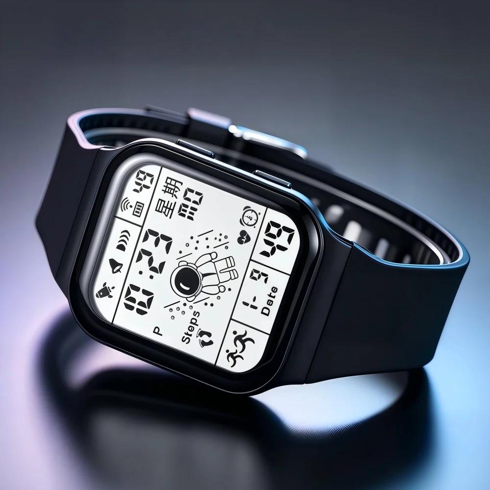 Montres de sport tendance pour hommes et femmes, montres de sport LED étanches, montre multifonction Spaceman, montre-bracelet électronique pour étudiants