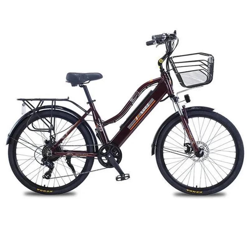 Vélo électrique adulte 2 places 26 pouces 350W 36V vélo de ville électrique à 2 roues avec panier/amortisseur 35 km/h batterie amovible