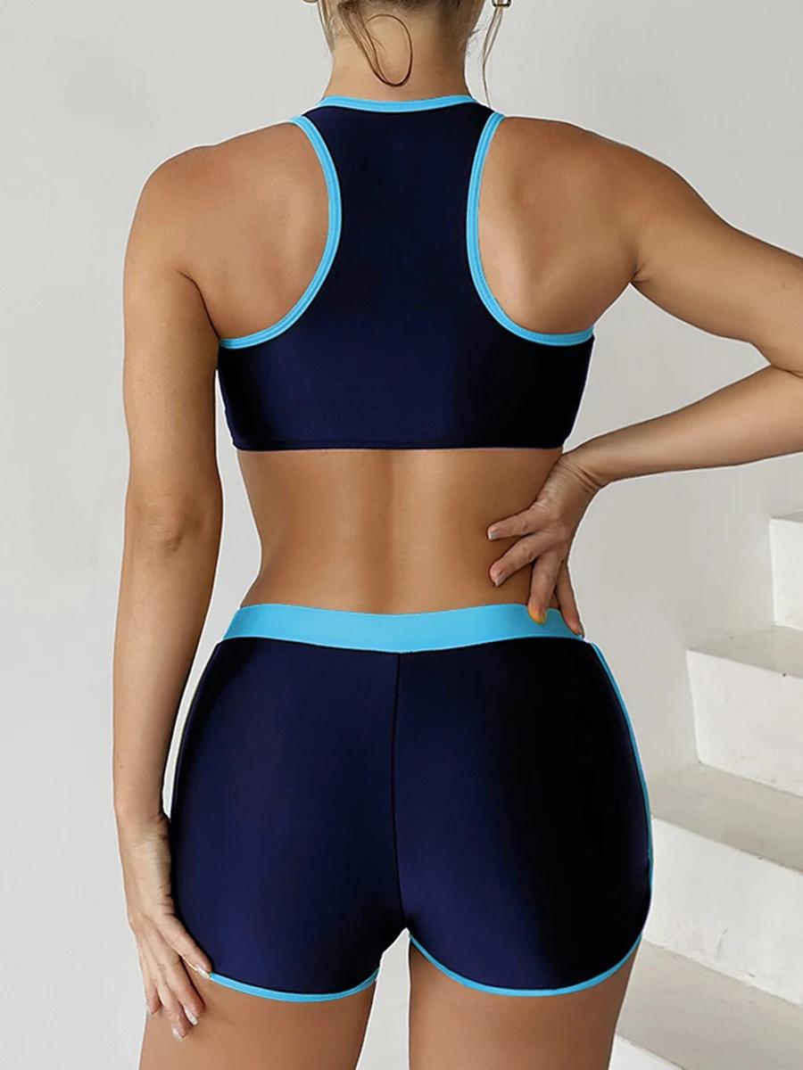 Bikini deux pièces zippé 2026 avec short pour femme - Tenue de plage sportive estivale