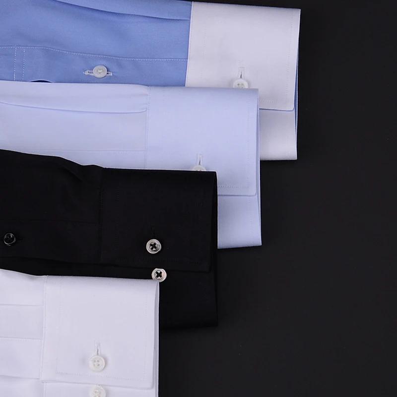 Chemise professionnelle à boutons de manchette pour homme, vêtement de travail, slim, blanc, noir, bureau, long, pointu