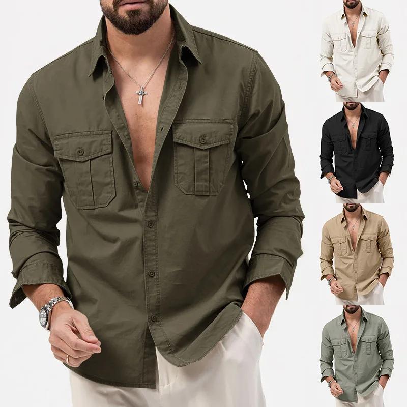 Chemise homme affaires décontractée 2026 armée verte à manches longues pour occasions professionnelles et décontractées