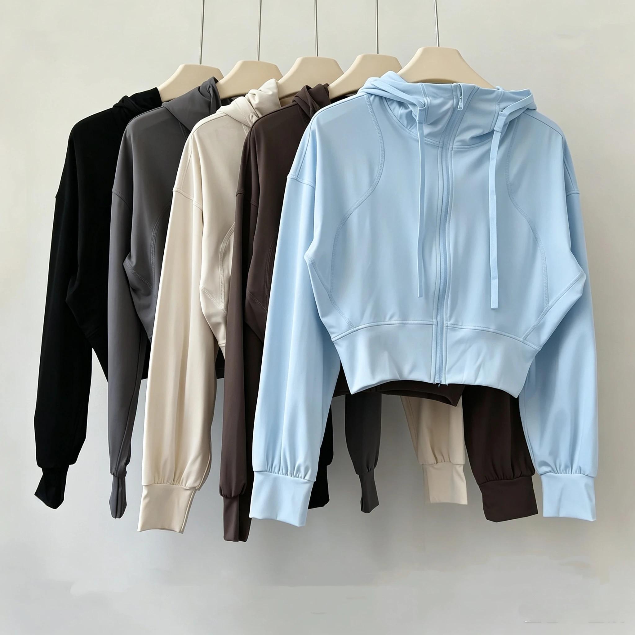 Vêtements de yoga, hauts à manches longues, chemises, vêtements d'entraînement de Pilates pour femmes, coupe ajustée, à capuche, décontractés, veste de sport courte