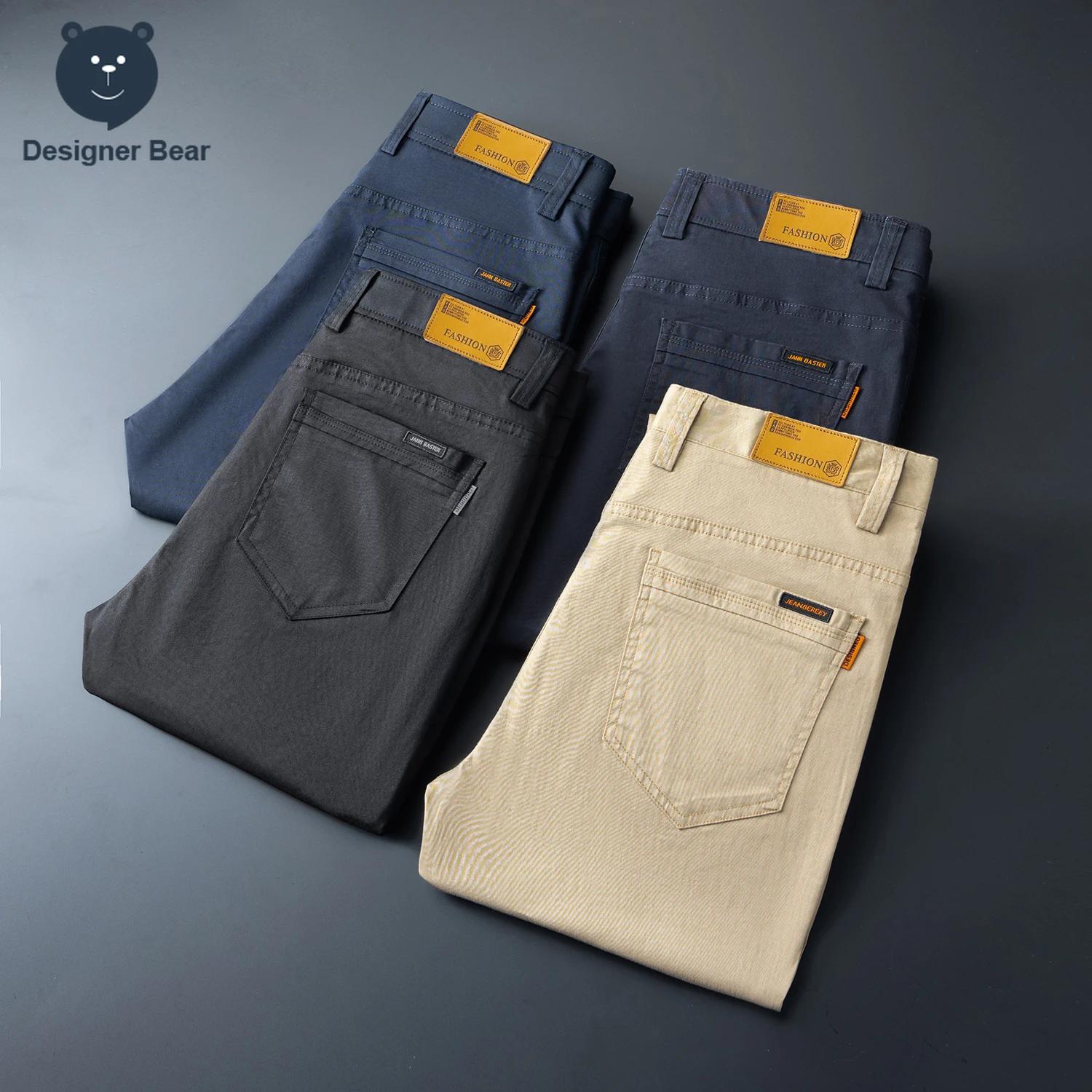 Pantalon décontracté pour homme, collection Printemps-Été, 97% coton, coupe droite, couleur unie, pour affaires et loisirs, long, kaki, gris, bleu