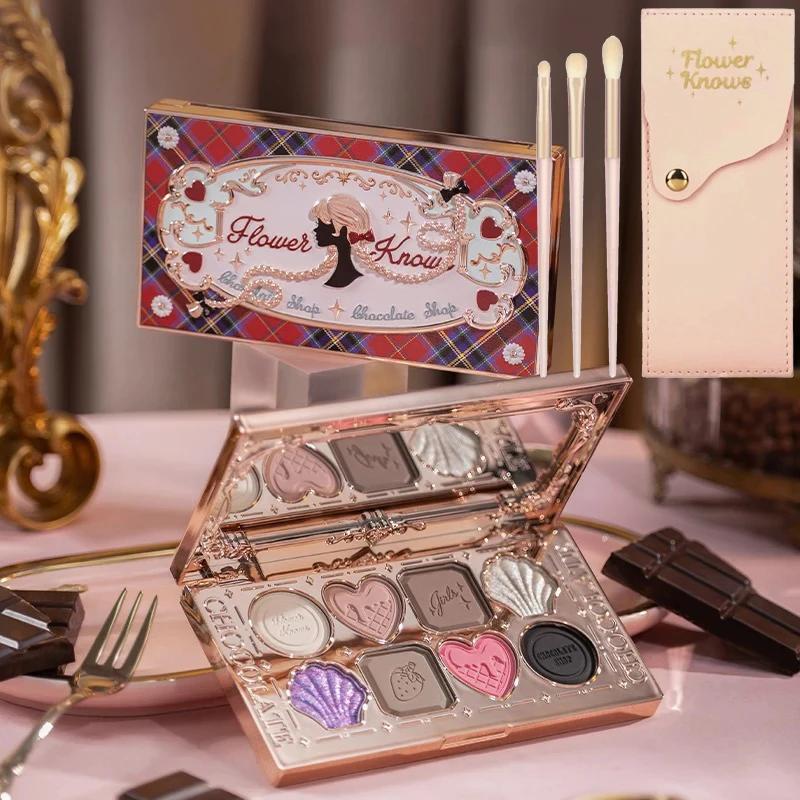 Flower Knows Chocolate Shop Palette de fards à paupières hautement pigmentée Shimmer Mat Glitter Ombre