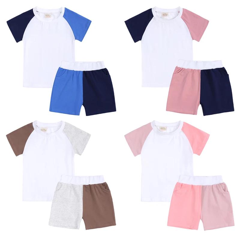 Survêtements pour enfants, ensembles de vêtements pour bébés garçons et filles, Shorts de couleurs contrastées pour filles et adolescents, ensemble de 2 pièces