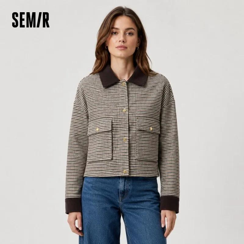 Semir veste femmes recadrée col tournant à la mode en vrac 2025 nouveau automne Plaid
