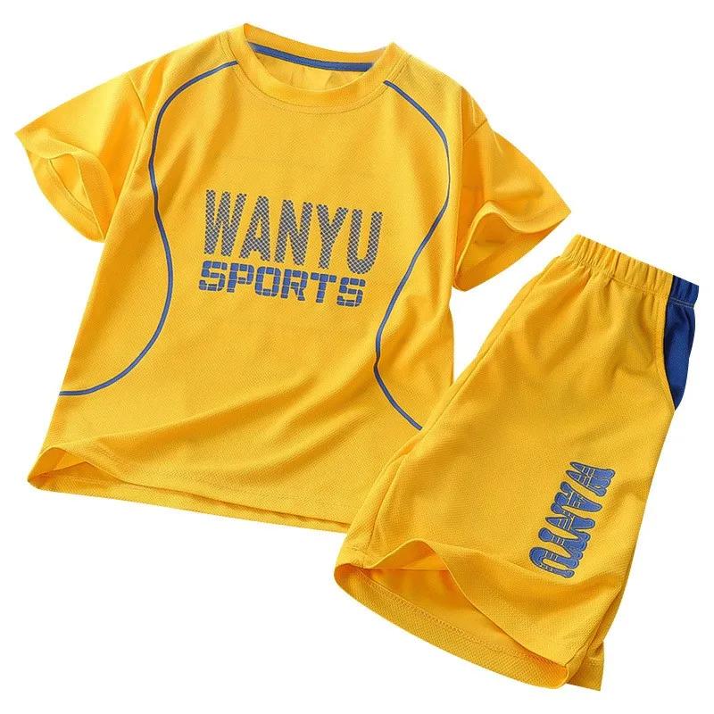 Survêtement de tennis à manches courtes pour enfants, t-shirt et objectifs, olympiques de sport pour garçons, vêtements d'été, ensemble 2 pièces, 4 ans à 12 ans