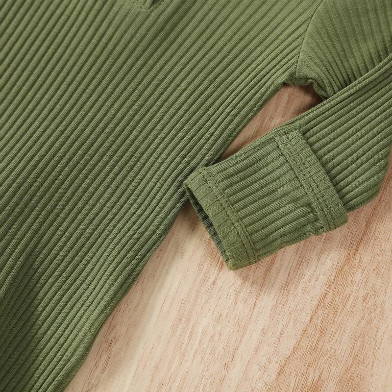 Vêtements pour nouveau-né garçon, couleur unie, côtelé, manches longues, barboteuse, combinaison avec chapeau, vêtements d'automne pour nourrissons en bas âge