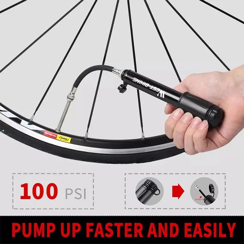 WEST BIKING-Mini pompe à air manuelle en alliage d'aluminium pour vélo