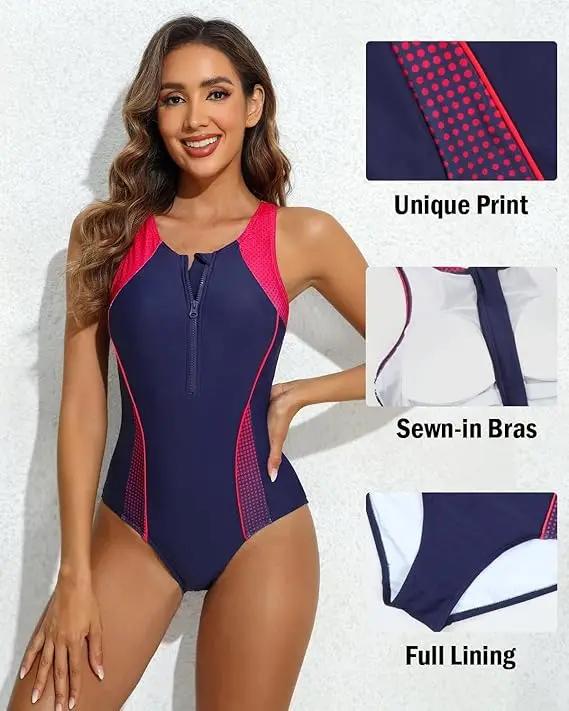 Maillot de bain une pièce femme Anfilia - Design couleur bloc à séchage rapide pour natation