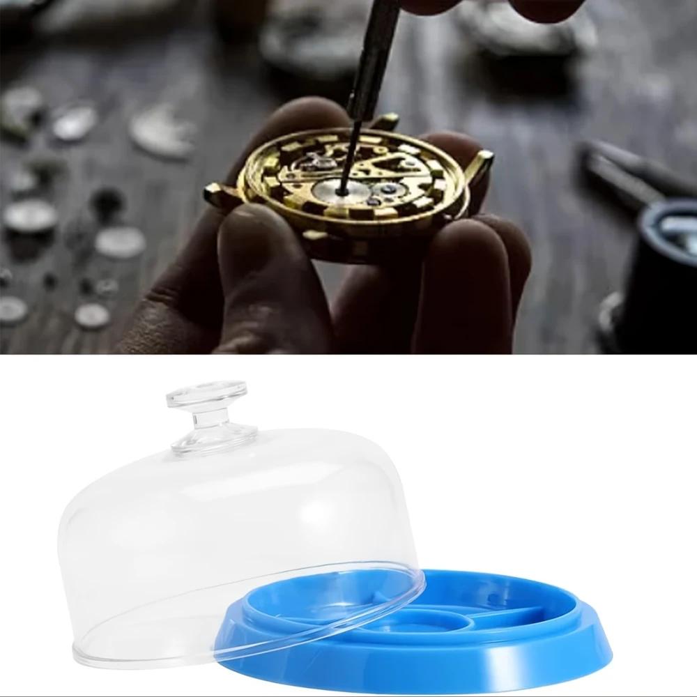 1 ensemble d'outils de réparation de montres - Couvercle de mouvement anti-poussière et anti-humidité avec plateau de rangement, adapté aux pièces de montre