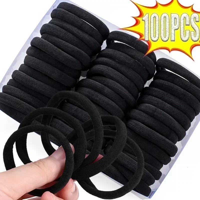 Bandes de cheveux à haute élasticité pour femmes et filles, bandeau noir, attaches en caoutchouc, support queue de cheval, chouchous pour enfants, accessoires pour cheveux
