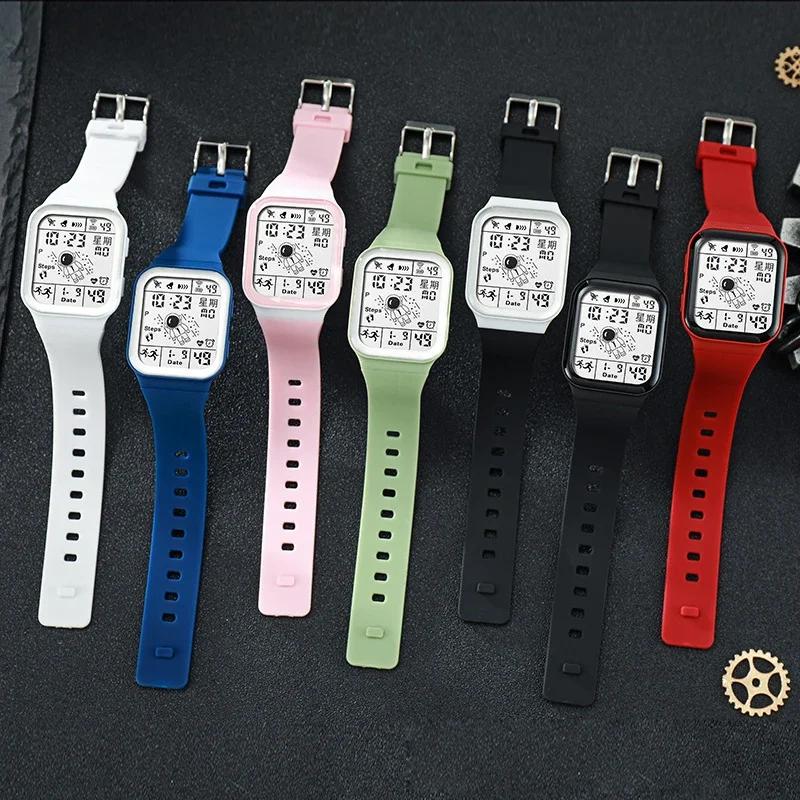 Montres de sport tendance pour hommes et femmes, montres de sport LED étanches, montre multifonction Spaceman, montre-bracelet électronique pour étudiants