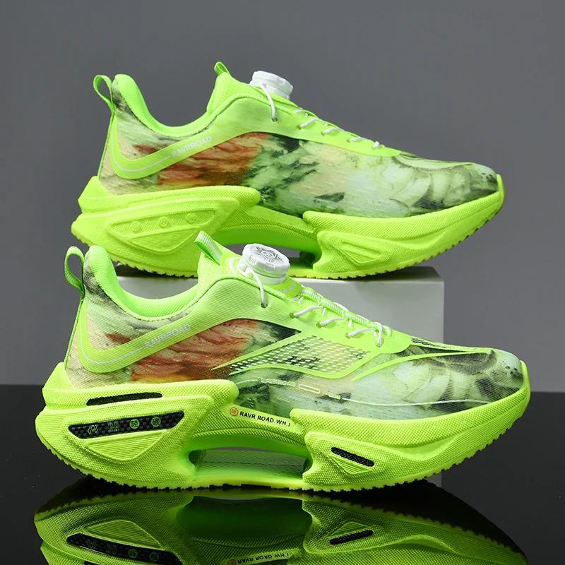 Chaussures de course élastiques pour hommes, chaussures de sport à plaque de carbone avec boucle rotative pour femmes, chaussures professionnelles amortissantes