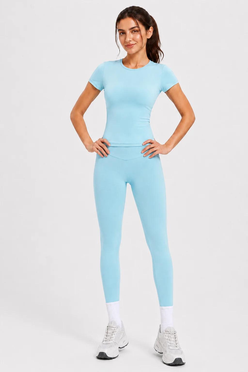 Ensemble de vêtements de sport pour femmes (haut à manches courtes + pantalon long)