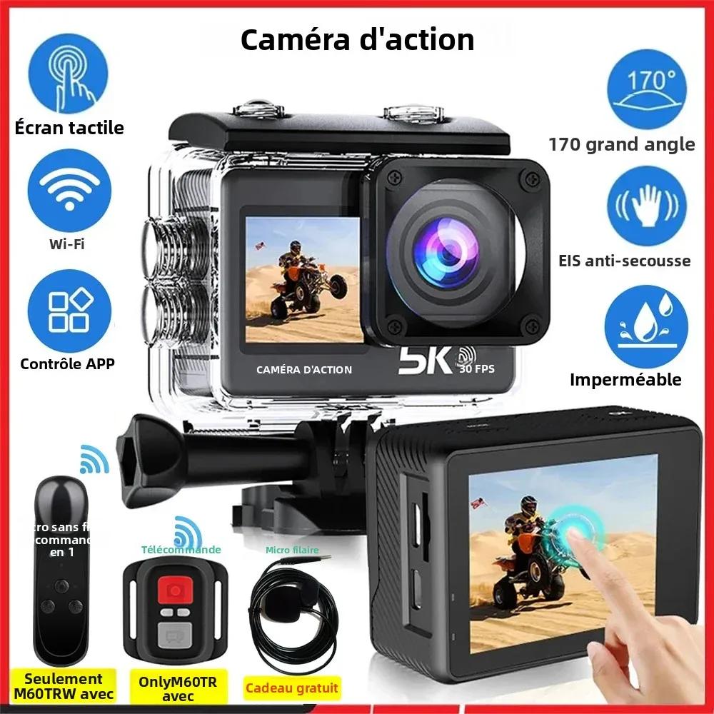 Caméra d'action 5K 4K60FPS EIS 48MP Wi-Fi double écran 170D 8X Zoom pré-enregistrement 30M