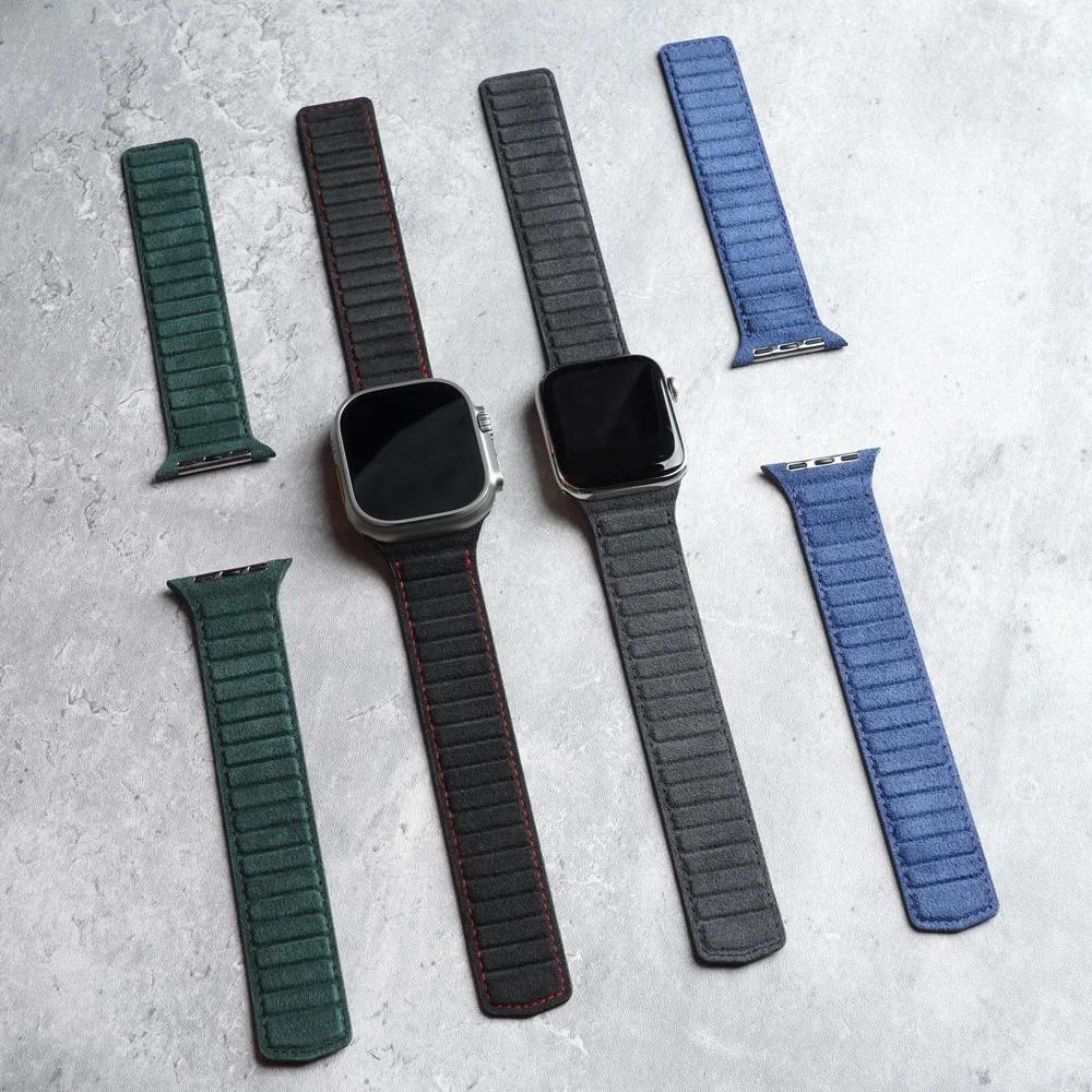 Bracelet magnétique ALCANTARA pour Apple Watch Ultra 3 2 bandes 49mm 46mm 45mm 44mm accessoires en cuir suédé pour iWatc