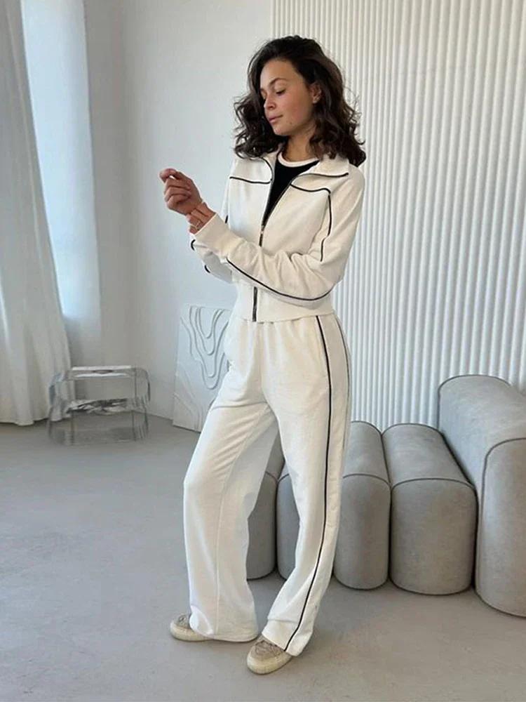 Survêtement femmes 2 pièces ensemble mode revers sweat veste zippée et pantalon à jambes larges costume 2026 printemps automne Y2k Streetwear