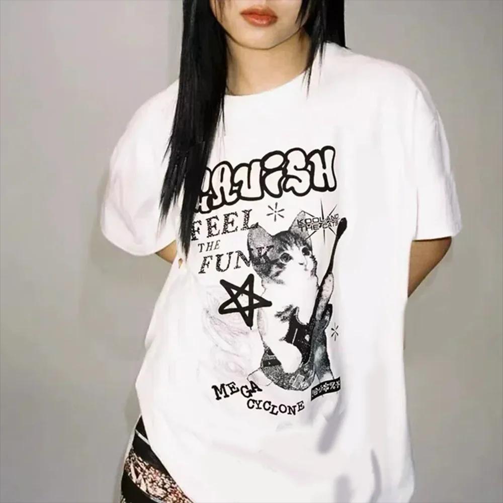 JEGraphic-T-shirt à manches courtes Cat Rock pour femmes