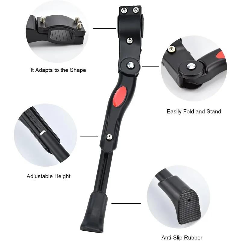 Béquille de vélo, support de vélo réglable en aluminium, béquille latérale à montage arrière, compatible avec les vélos de 20 à 27,5 pouces (noir)