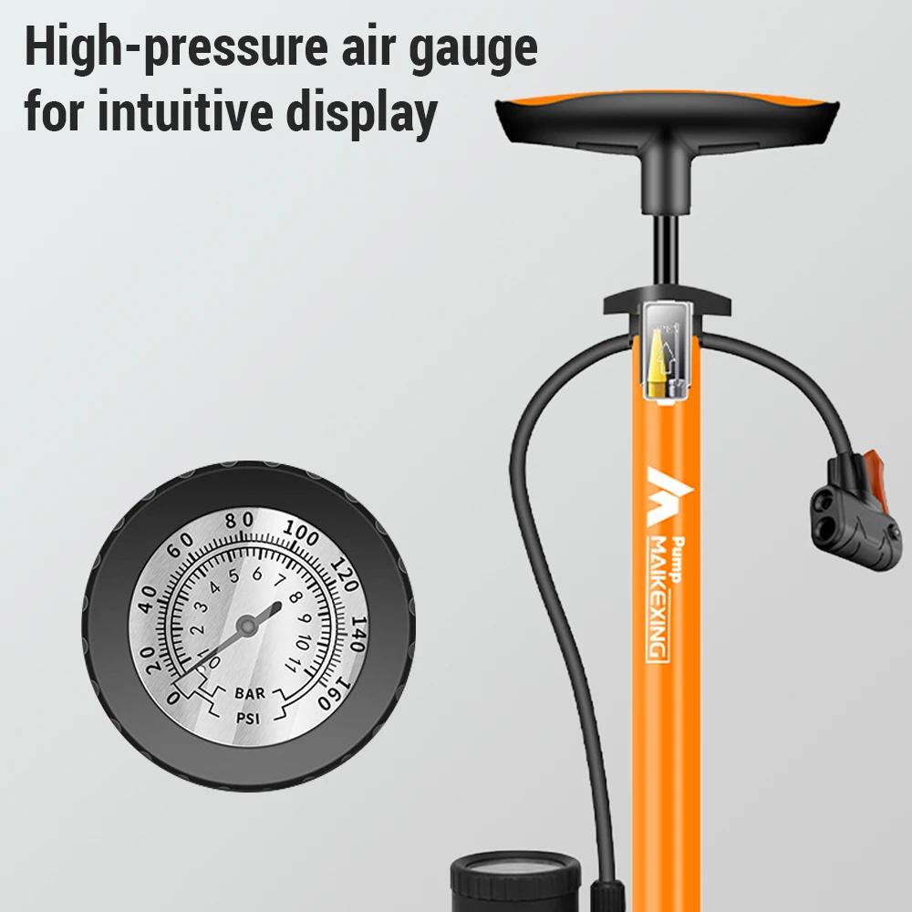 Pompe à vélo avec manomètre, gonfleur multifonctionnel pour vélos et voitures, 160PSI, manomètre haute pression, buse 3 en 1, pompe à air