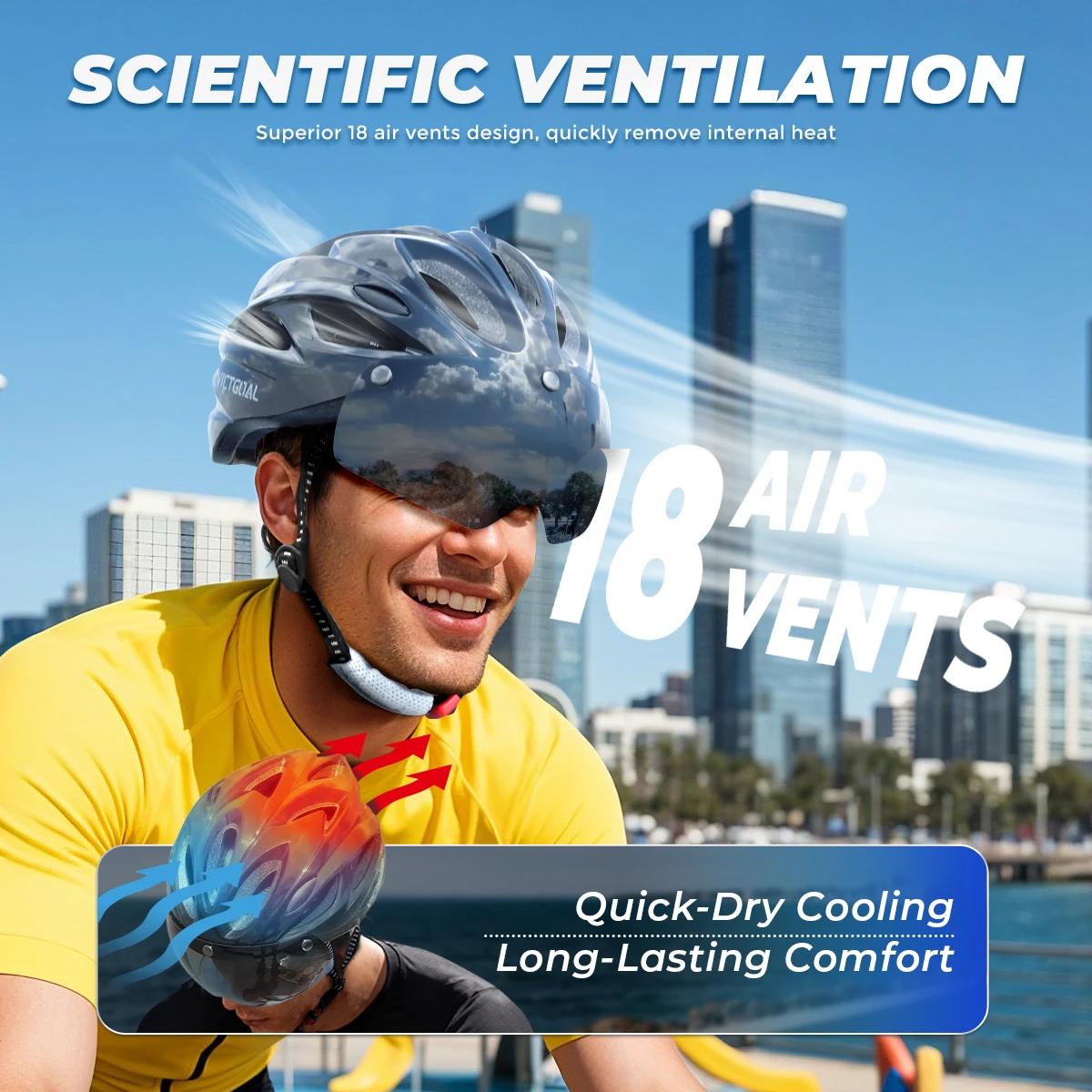 VICTGOAL Herren Fahrrad Helm Rückleuchte Magnetische Brille UV400 Linse Sonnenblende Fahrrad Helm MTB Motorisierte Roller Fahrrad Sicherheit