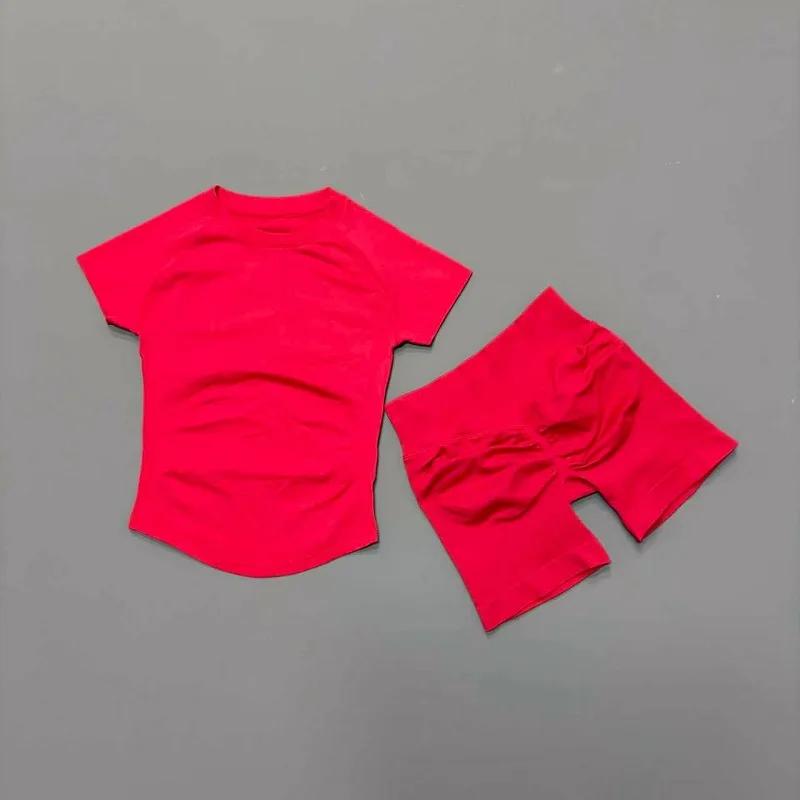 Ensemble de sport 2 pièces pour femme : Haut de yoga sans couture à manches courtes et short