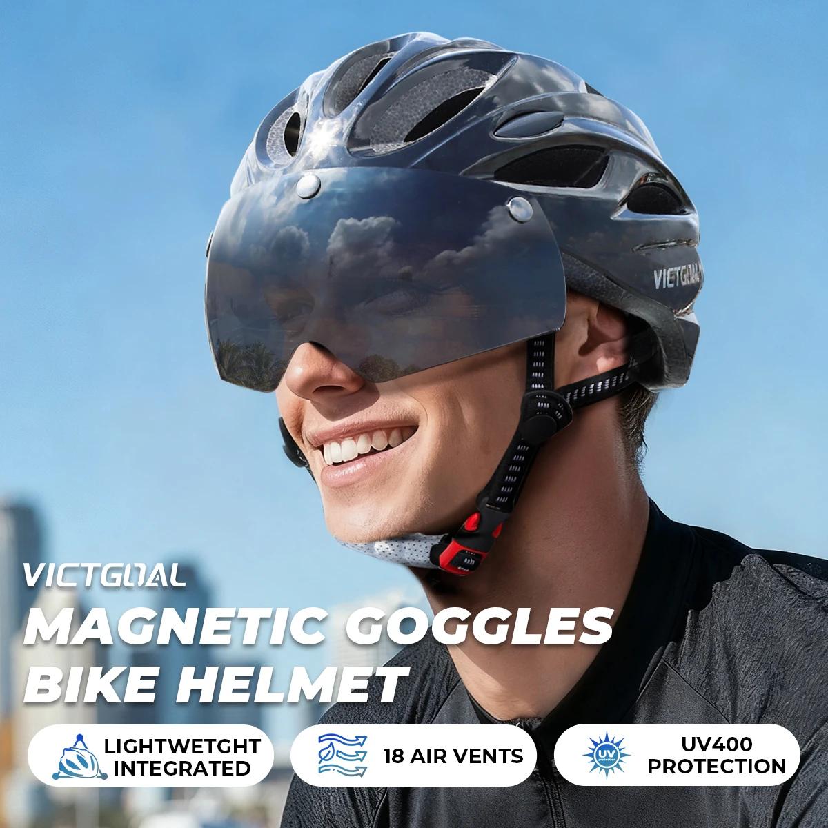 VICTGOAL Herren Fahrrad Helm Rückleuchte Magnetische Brille UV400 Linse Sonnenblende Fahrrad Helm MTB Motorisierte Roller Fahrrad Sicherheit