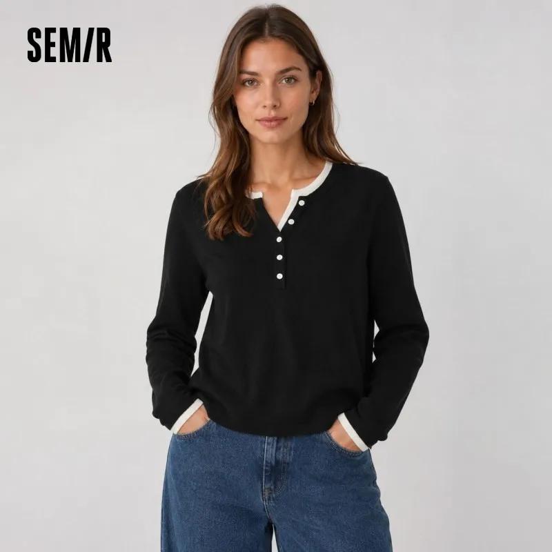 Semir tricoté pull femmes hiver col Henley faux deux pièces chauffeur antibactérien antistatique mince 2025