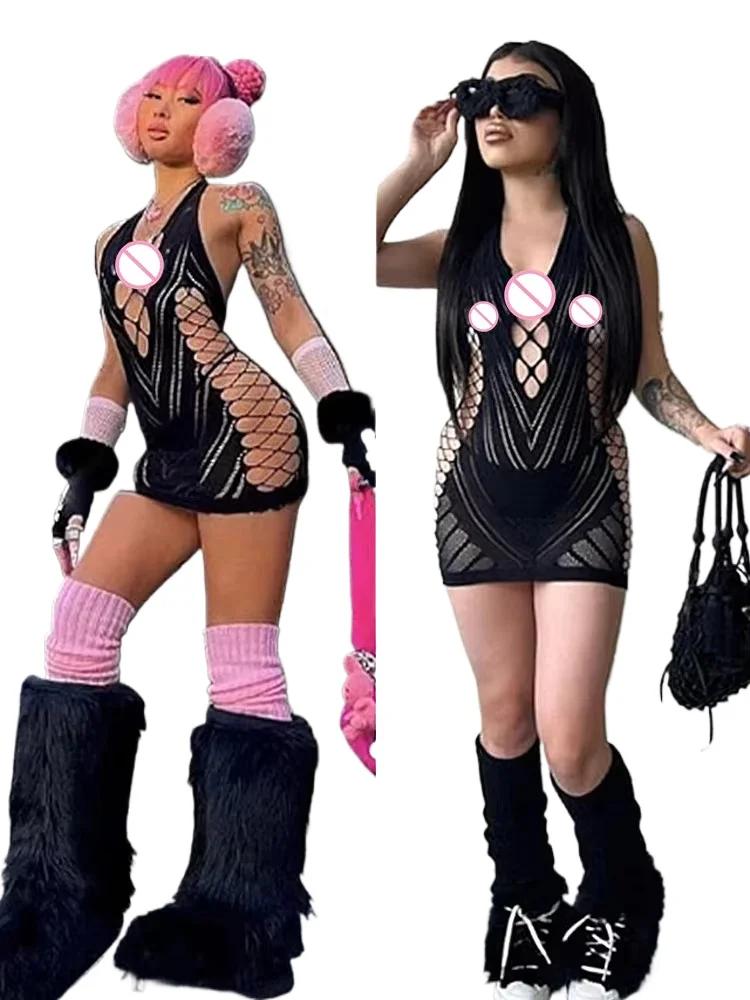 Robe courte dos nu en dentelle transparente pour femmes