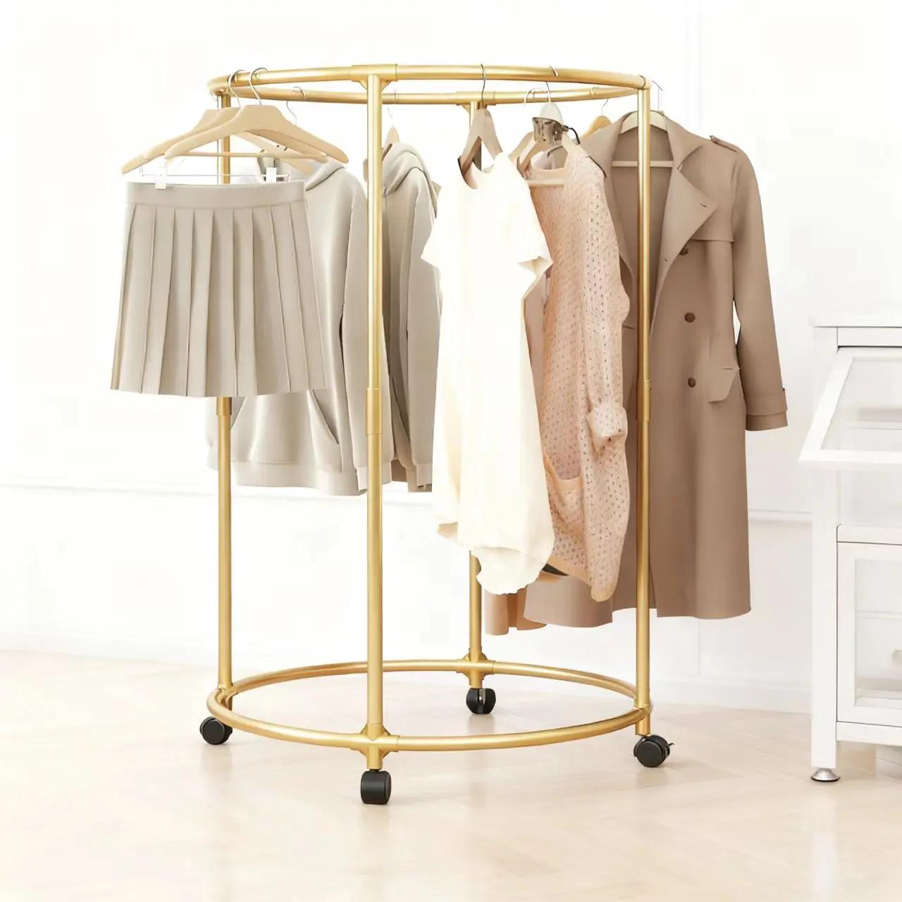 Porte-vêtements multifonctionnel rotatif à 360 degrés en acier inoxydable, porte-manteau, support de rangement autoportant pour chambre à coucher, support rond en métal robuste pour usage domestique -