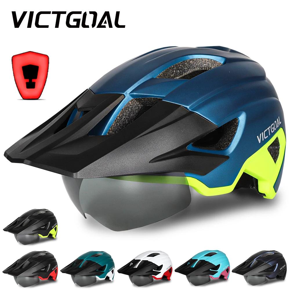 Casque de Vélo avec Lunettes de Soleil Visière Feu Arrière LED Protection UV Sécurité Visibilité Cyclisme Montagne Route VTT Occasions Spéciales