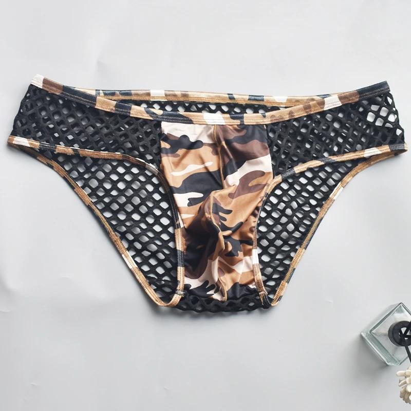 Sous-vêtements pour hommes, slips Sexy, culottes Sissy, Camouflage, pochette en U, slip en maille respirante, Lingerie pour hommes