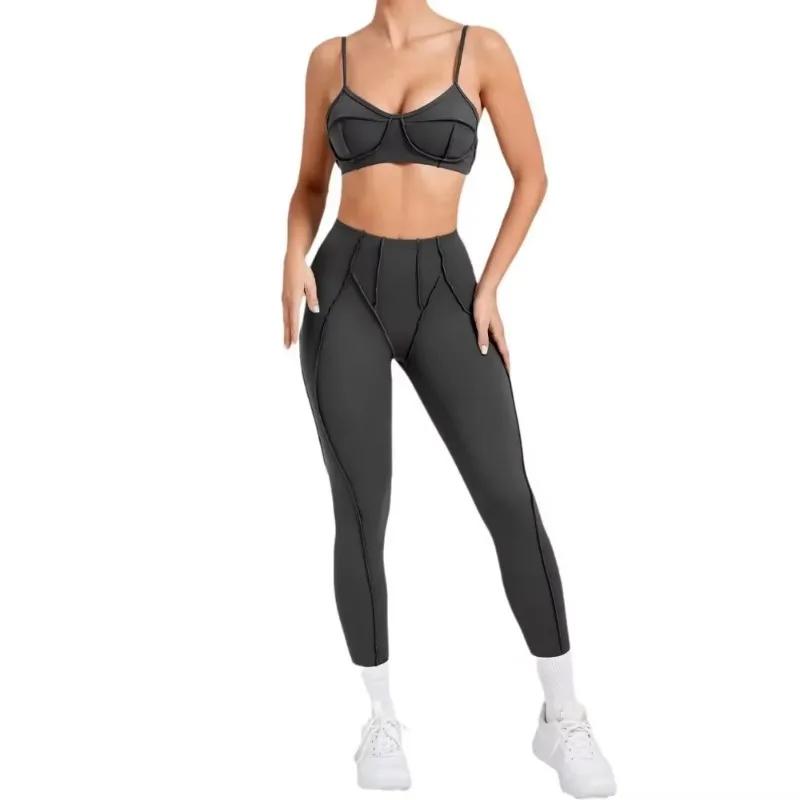 Ensemble yoga femme taille haute hanche-levage pantalon dos ouvert soutien-gorge fitness course