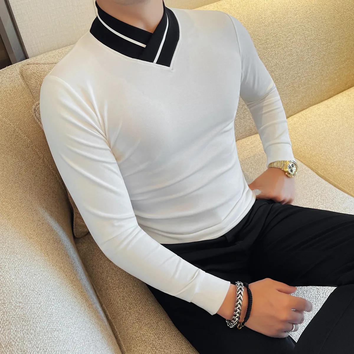 T-shirt élastique homme vêtements 2025 automne hiver nouveau à manches longues hommes T-Shirts coupe ajustée décontracté doux et confortable hauts T-Shirts